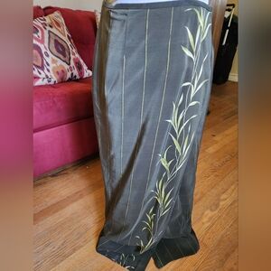 Josephine Chaus Olive Green Silk Maxi Wrap Skirt